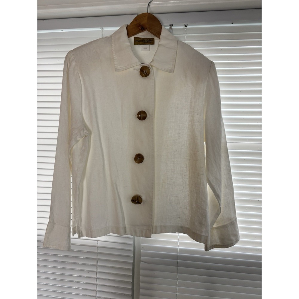 Vintage Painted Pony Cream Linen Jacket‎ Women's Size L Wood Buttons